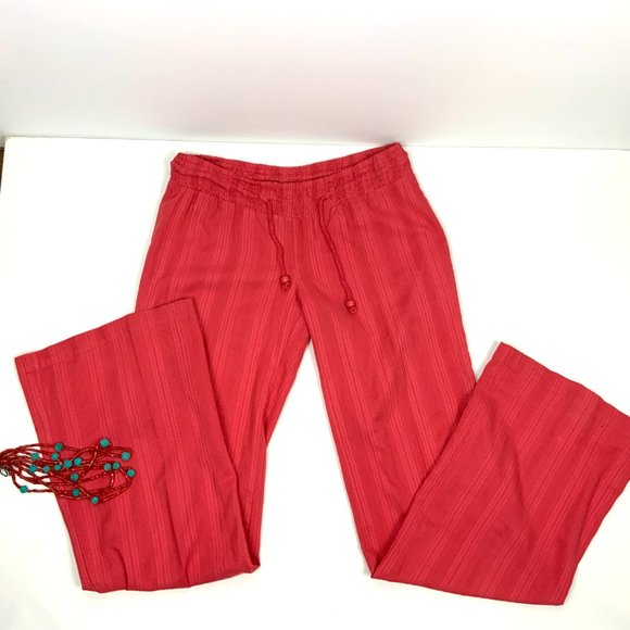 Billabong Coral Red Cotton Elastic Waist Beach Vacation Pants Small - Picture 6 of 16